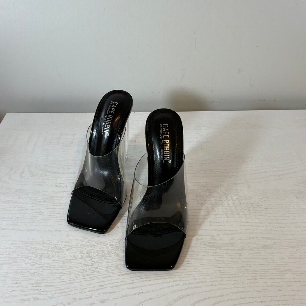 Cape Robbin Edna Clear Chunky High Heels in Black 5.5